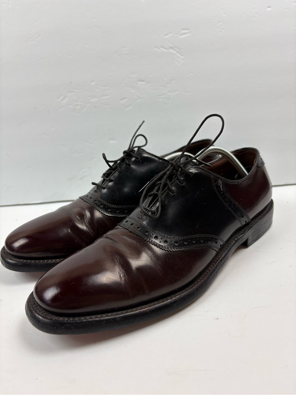 Allen Edmonds Shelton Two-tone Burgundy Black Lace-up Oxfords Shoes Menβs 10.5